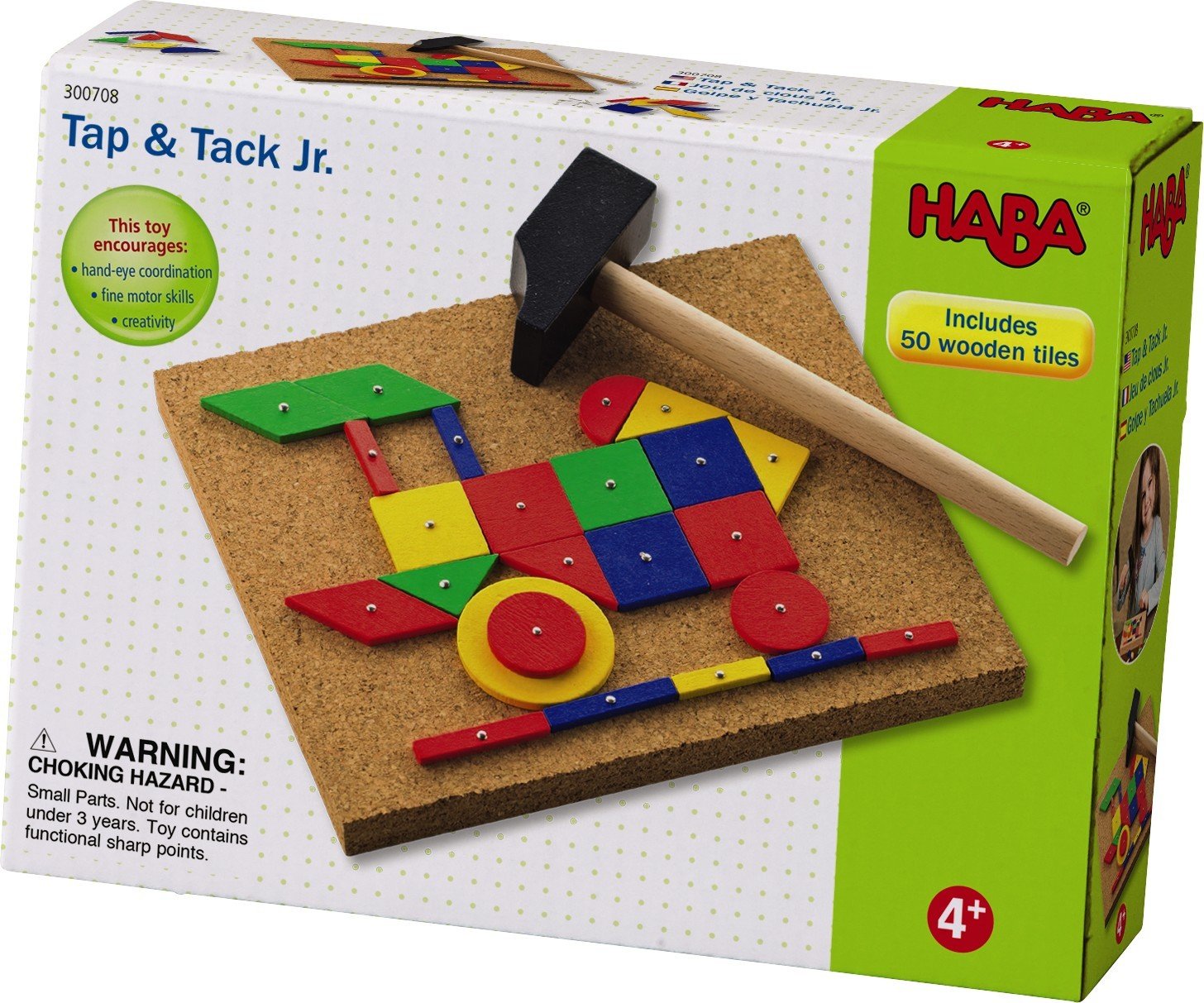 HABA Tap & Tack Jr. Imaginative Design Play Set with Corkboard, Hammer, Templates and 50 Wooden Tiles