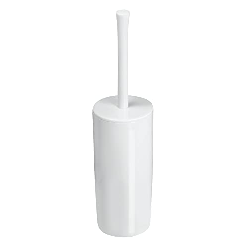 mDesign Plastic Toilet Bowl Brush Cleaner and Storage Holder for Bathroom - Deep Cleaning - Aura Collection - White