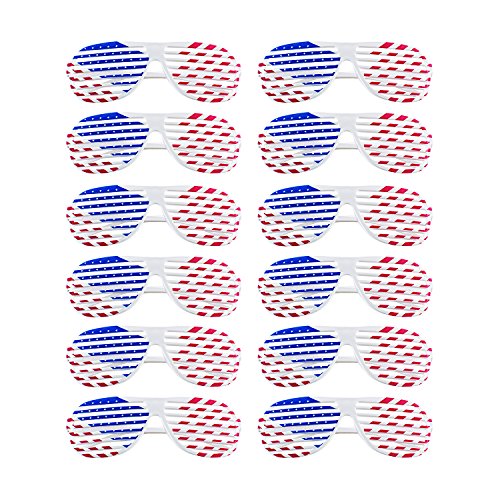American Flag USA Patriotic Design Plastic Shutter Glasses Shades Sunglasses Eyewear for Party Props, Decoration (12 Pairs)