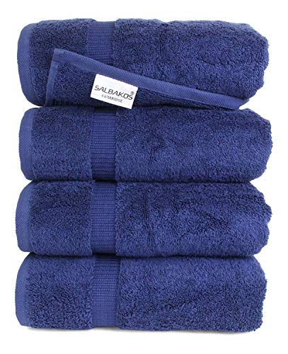 SALBAKOS Luxury Bath Towels -Â 4-Piece Large Navy Bathroom Hotel Towel Set, Softest 700 GSM Genuine Turkish Cotton Eco-Friendly Bath Towel Set, 27x54 Inches