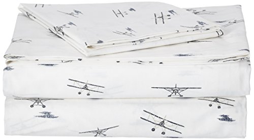 Book Cover Eddie Bauer Home | Percale Collection Sheet Set-100% Cotton, Crisp & Cool, Lightweight & Moisture-Wicking Bedding, Twin, Sea Planes