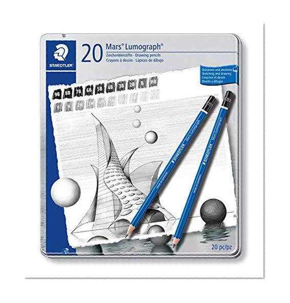 Staedtler Mars Lumograph, Crayons à papier de très haute qualité pour écriture et dessin artistique, Boîte en métal avec 20 crayons assortis 9B-9H, 100 G20