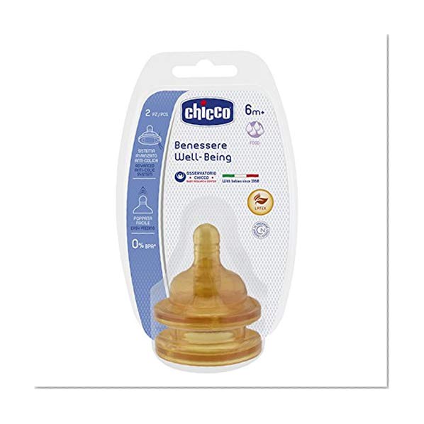 Chicco Tétine Physiologique Anti-Colique en Caoutchouc Flux Repas Marron 6 Mois+ 2 Pièces