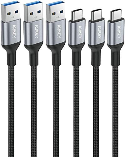 AUKEY USB C Cable USB 3.0 A to Type C Cable (3.3ft 3 Pack) Braided Nylon Fast Charging Cord for Samsung Galaxy Note9 S10 S10+ S9 S8 Plus, LG V30 G6, HTC U11, Nexus 6P, Nintendo Switch, Google Pixel