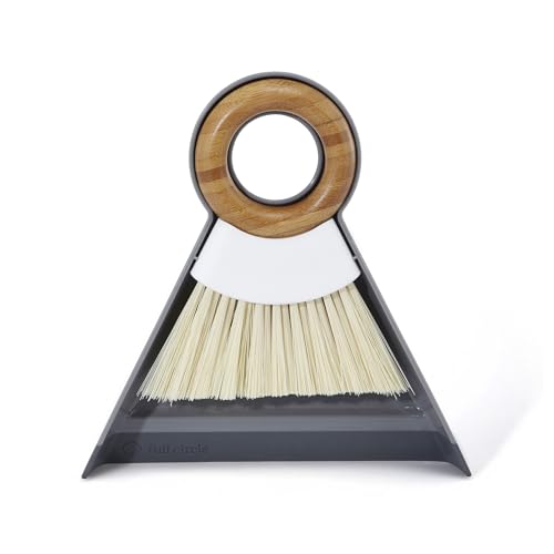 Full Circle Tiny Team Mini Brush and Dustpan Set White/Grey FC14608W, Bamboo, 16.5 x 3.5 x 18 cm