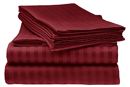 Book Cover ITALIAN Prestige Collection 4PC QUEEN Striped Sheet Set, BURGUNDY
