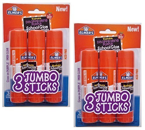 Book Cover Elmers Jumbo Disappearing Purple School Glue Stick, 1.4 Ounce, 2 Packs of 3 Sticks, 6 Sticks Total