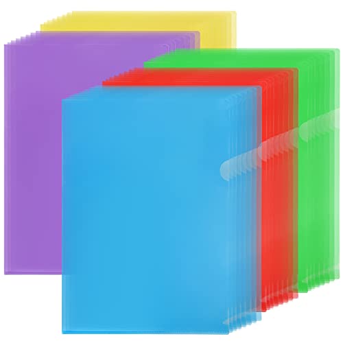 Fasmov 40 Pack Clear Folders Plastic Project Pockets, Letter Size, 12.2 x 8.7 inches, Plastic Folders for School and Office Supplies, Assorted Colors (Yellow, Green, Blue, Purple, Red)