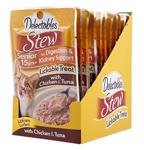Delectables Stew Senior 15+ Chicken & Tuna Lickable Cat Treat, 1.4-oz, case of 12