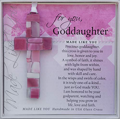 For You, Goddaughter Pink Mosaic Handmade Glass Cross