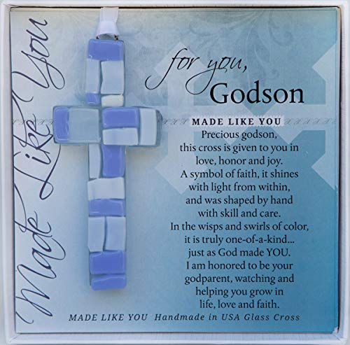 Book Cover For You, Godson Blue Mosaic Handmade Glass Cross