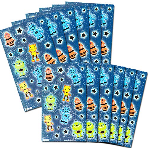 Robots and Space Stickers Party Supplies Set ~ Over 200 Stickers Total (12 Party Favor Sheets)