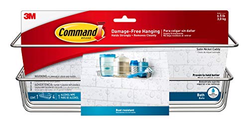 Command Shower Caddy, Satin Nickel, 1-Caddy, 1-Prep Wipe, 4-Water-Resistant Strips, Organize Damage-Free