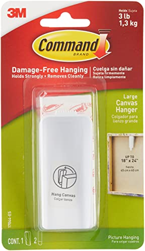 Command Large Canvas Hanger, 1-Hanger, 2-Strips, Holds up to 3 lbs, Indoor Use, Decorate Damage-Free