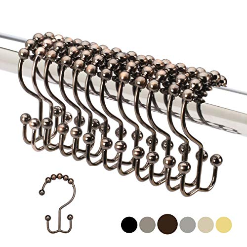 Book Cover 2lbDepot Shower Curtain Rings Hooks - Oil Rubbed Bronze Finish - Premium 18/8 Stainless Steel - Double Hooks with Easy Glide Rollers - Six Finishes Available - Set of 12 for Shower Rods