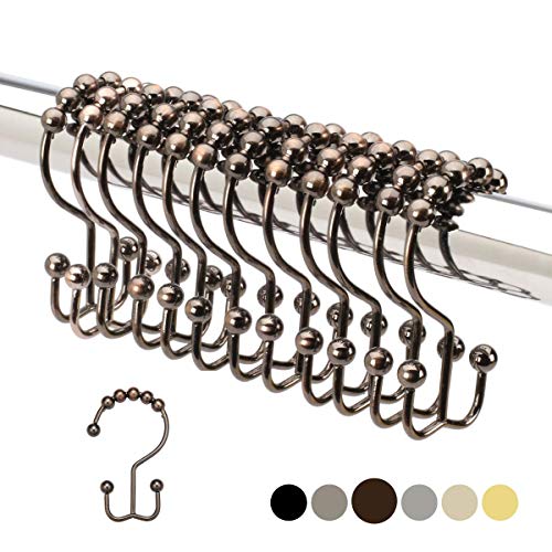 2lbDepot Shower Curtain Rings Hooks - Oil Rubbed Bronze Finish - Premium 18/8 Stainless Steel - Double Hooks with Easy Glide Rollers - Six Finishes Available - Set of 12 for Shower Rods