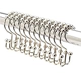 2LB Depot Double Shower Curtain Hooks Rings Polished Nickel Decor Finish Premium Rust-Resistant Stainless Steel Metal Hooks Roller Balls Glide on Shower Rods 12-Piece Set