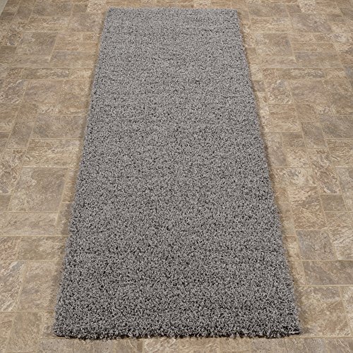 Sweet Home Stores Cozy Shag Collection Grey Solid Shag Rug (2'7"x7'6") Contemporary Living and Bedroom Soft Shaggy Runner Rug