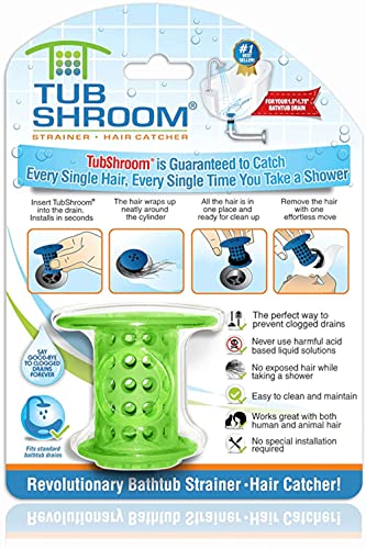 Book Cover TubShroom Tub Hair Catcher Drain Protector, Fits 1.5