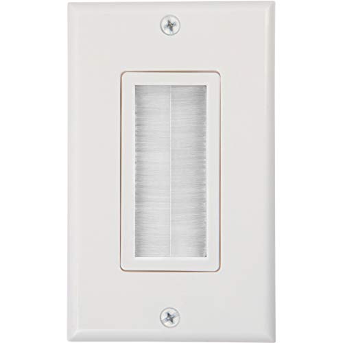 Buyer's Point Brush Wall Plate, Decora Style, Cable Pass Through Insert for Wires, Single Gang Cable Access Strap, Wall Socket Plug Port for HDTV, HDMI, Home Theater Systems and More (White)