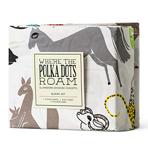 Where The Polka Dots Roam Twin Sheets Set – Animal Print, Stain- & Wrinkle-Resistant, Cooling Sheets for Twin Bed – Soft 90 GSM Flat & Fitted Sheets with 1 Pillow Case