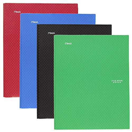 Five Star 2-Pocket Folder,Stay-Put Folder, Plastic Colored Folders with Pockets and Prong Fasteners for 3-Ring Binders,For Home School Supplies and Office,11â€ x 8-1/2â€,Assorted,4 Pack (38048)