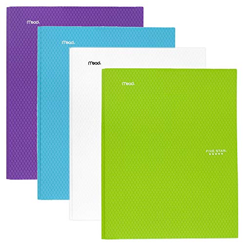 Five Star 2-Pocket Folder, Stay-Put Folder, Plastic Colored Folders with Pockets & Prong Fasteners for 3-Ring Binders, For Home School Supplies & Home Office, 11â€ x 8-1/2â€, Assorted, 4 Pack (38064)