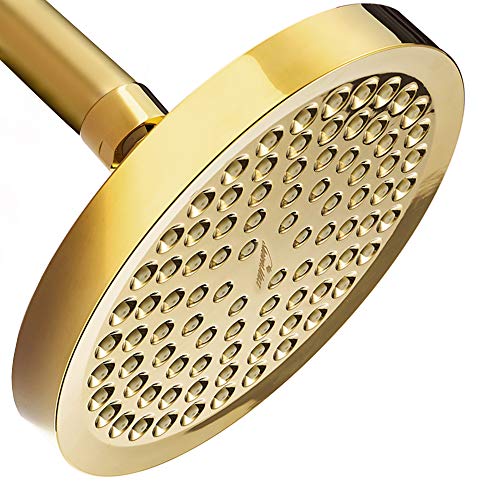 ShowerMaxx, Luxury Spa Series, 6 inch Round High Pressure Rainfall Shower Head, MAXX-imize Your Rainfall Experience with Rain Showerhead in Polished Brass / Gold Finish