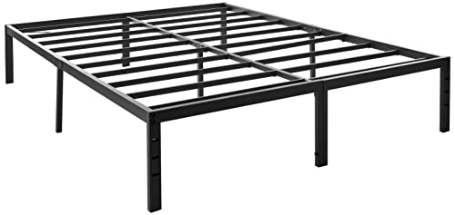Book Cover Olee Sleep 14 inch Heavy Duty Steel Slat Anti-slip Support Easy Assembly Mattress Foundation Bed Frame Maximum Storage Noise Free, Black, Metal, Queen