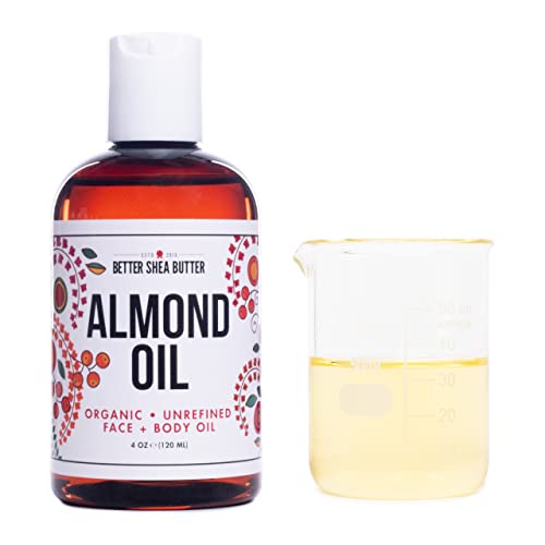 Certified Organic Sweet Almond Oil - 100% Pure & Cold-Pressed Face, Body, and Hair Oil | Perfect Vitamin Packed Carrier Oil (4 oz)