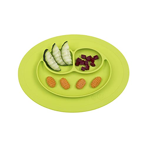 Book Cover ezpz Mini Mat (Lime) - 100% Silicone Suction Plate with Built-in Placemat for Infants + Toddlers - First Foods + Self-Feeding - Comes with a Reusable Travel Bag, One Size 10.75x7.75x1 Inch (Pack of 1)