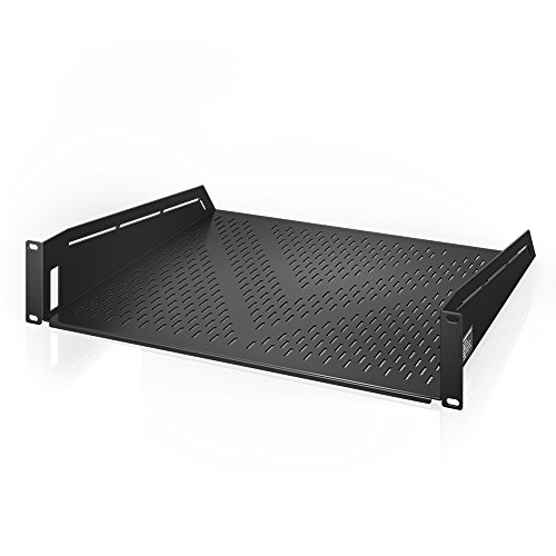 AC Infinity Vented Cantilever 2U Universal Rack Shelf, 16" Deep, for 19” equipment racks. Heavy-Duty 2.4mm Cold Rolled Steel, 100lbs Capacity.