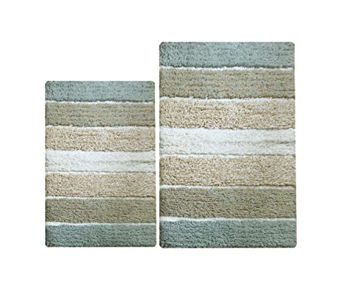Book Cover Chardin home - 100% Pure Cotton - 2 Piece Cordural Stripe Bath Rug Set, (24''x40'' & 21''x34'') Gray-Beige with Latex spray non-skid backing