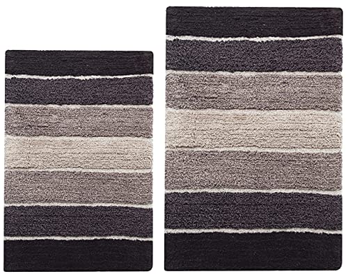 Book Cover Chardin Home Cordural Stripes Bath Mat, Set of 2 Bath Rugs (17 Inches x24 Inches & 21 Inches x34 Inches) | Non Slip Bathroom Rug, Machine Washable, Plush, Highly Absorbent |Brown-Beige Ombre