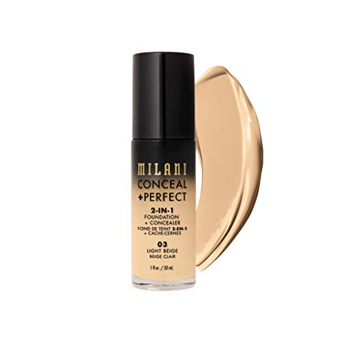 Milani Conceal + Perfect 2-in-1 Foundation + Concealer - Light Beige (1 Fl. Oz.) Cruelty-Free Liquid Foundation - Cover Under-Eye Circles, Blemishes & Skin Discoloration for a Flawless Complexion