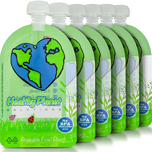 Reusable Food Pouch Baby Food Storage 6 Pack Easy Fill and Clean Leakproof Dual Zipper for Homemade Organic Baby Food Refillable Containers, Toddlers, Travel Freezer