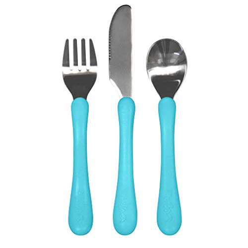 green sprouts Learning Cutlery Set Helps Toddler Develop Independent Eating Skills Designed for Small Hands, Contoured Handles for Easy gripping, Safety Edge on Knife, Dishwasher Safe
