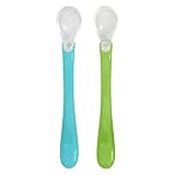 green sprouts Feeding Spoons (2 pack) | Gently transitions baby to pureed foods | Silicone tip is soft on gums, Long, curved handle for easy feeding, Built-in spoon rest, Dishwasher safe