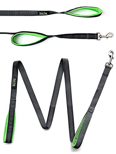 Book Cover Mighty Paw HandleX2 Dual Handle Dog Leash, Premium Quality 6 Foot Long Reflective Dog Lead with 2 Handles. (Grey/Green)