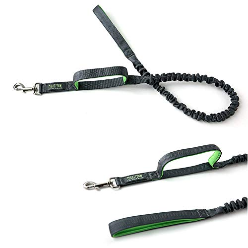 Book Cover Mighty Paw Tactical Dog Leash | Dual Handle Bungee Lead, Premium Quality Dog Leash with Two Handles, Reflective Stitching, and Neoprene Padded Handles. for Medium and Large Dogs (Grey/Green)
