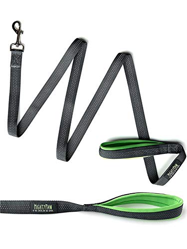 Mighty Paw Dog Leash, Reflective Dog Leash 6 Feet Long, Premium Quality Dog Lead with Neoprene Padded Handles (Grey/Green)