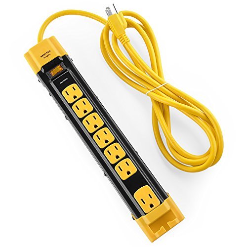 BESTTEN 7 Outlet Heavy Duty Metal Power Strip with 9ft Cord, 600 Joule Surge Protecter and Cord Management, ETL Certified, Yellow