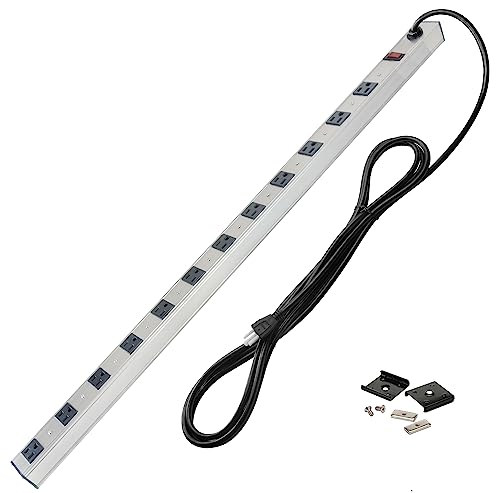 BESTTEN Wide-Spaced 12-Outlet Metal Power Strip Surge Protector with 9ft Long Extension Cord, 15A/125V/1875W, On/Off Switch with Overload Protection, ETL Listed, Silver