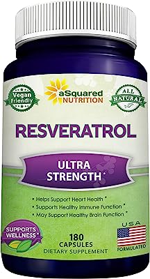 100% Pure Resveratrol - 1000mg Per Serving Max Strength (180 Capsules) Antioxidant Supplement Extract, Natural Trans-Resveratrol Pills for Heart Health & Weight Loss, Trans Resveratrol for Anti-Aging