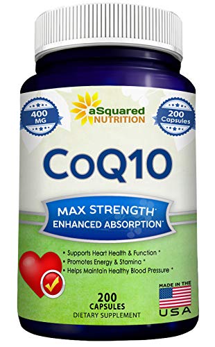CoQ10 (400mg Max Strength, 200 Capsules) - High Absorption Vegan Coenzyme Q10 Ubiquinone Supplement Pills, Extra Antioxidant CO Q-10 Enzyme Vitamin Tablets, Coq 10 for Healthy Blood Pressure & Heart