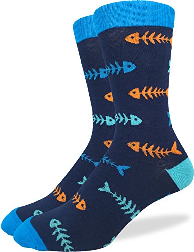 Good Luck Sock Men's Blue Fish Crew Socks,Large (Shoe size 7-12)