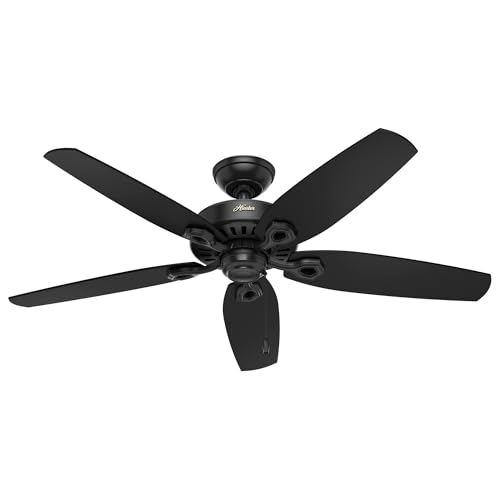 Hunter Indoor / Outdoor Ceiling Fan, with pull chain control - Builder Elite 52 inch, Black, 53294