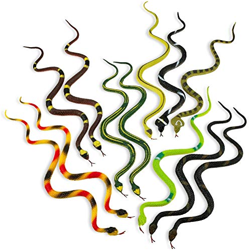 Kicko Halloween 14 Inch Assorted Big Rainforest Snakes - 12 Pieces Stretchy Limbless Replica Reptiles, Gag Toy, Idea, Carnival Game Prizes, Science and Nature, Eco-Friendly Repellent, Goody Bag, Floater
