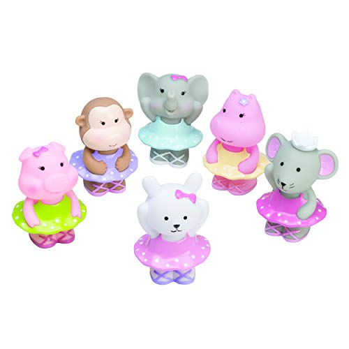 Elegant Baby 6 Piece Bath Time Fun Rubber Water Squirties Vinyl Zip Storage Bag, Ballet Party/Multi