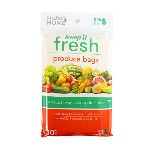 Keep it Fresh Produce Bags â€“ BPA Free Reusable Freshness Green Bags Food Saver Storage for Fruits, Vegetables and Flowers â€“ Set of 30 Gallon Size Bags